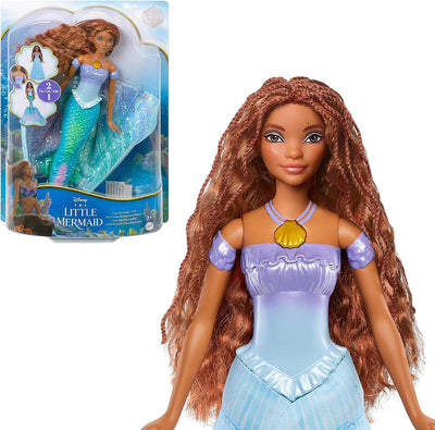 La Sirenetta - Ariel Bambola Trasformabile, Cambia Da Umana a Sirena, Premi La Collana E L'Abito Blu Diventa Una Coda Da Sirena Multicolore, Giocattolo per Bambini, 3+ Anni, HLX13