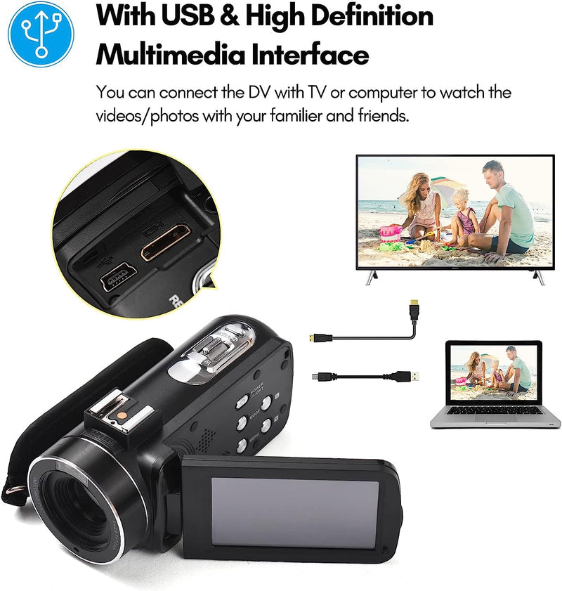 Videocamera Digitale 2.7K Videocamera Registratore DV 48MP Zoom Digitale 16X Pannello Tattile IPS Da 3,0 Pollici Supporta Face Detection Beauty Face Smile Capture Anti-Shake