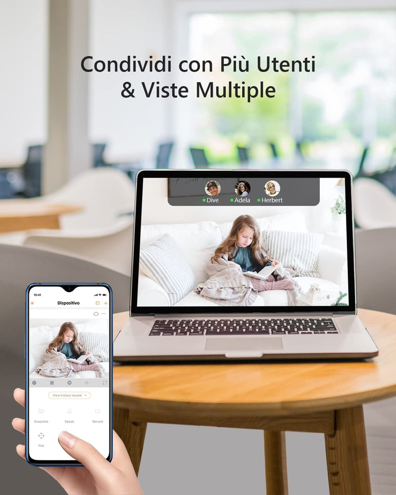 Telecamera Wi-Fi Interno, 1080P Videocamera Di Sorveglianza, Tracciamento Del Movimento Con Sirena, Con Rilevamento Umano, Audio Bidirezionale, Funziona Con Alexa, 2,4G, Ranger 2C