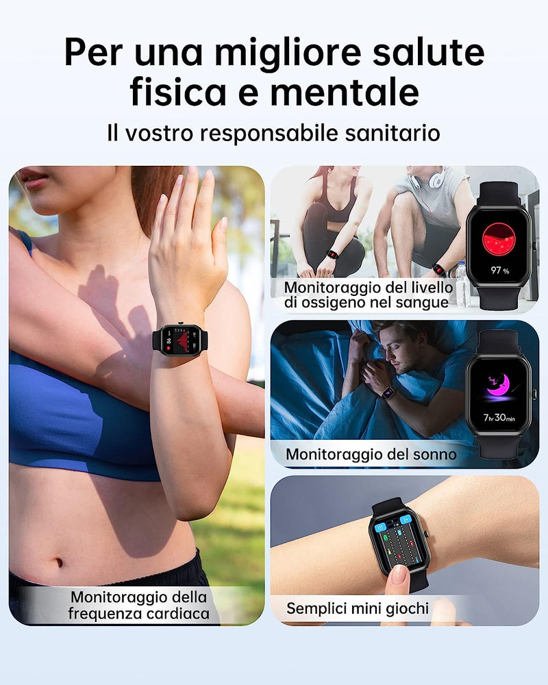 Smartwatch Chiamate Bluetooth, 1.91" HD Schermo Tattile Orologio Smartwatch Uomo Donna, 280 Mah, Contapassi Da Polso Con Cardiofrequenzimetro,Monitor Sonno,Spo2,Notifiche Messaggi, per Android Ios