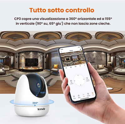 Telecamera Wi-Fi Interno CP3, Videocamera Sorveglianza 1080P Con 360°Pan/Tilt, Audio Bidirezionale, Rilevamento Del Movimento Sonoro, Webcam Di Sicurezza per Bambini/Anziani/Cani