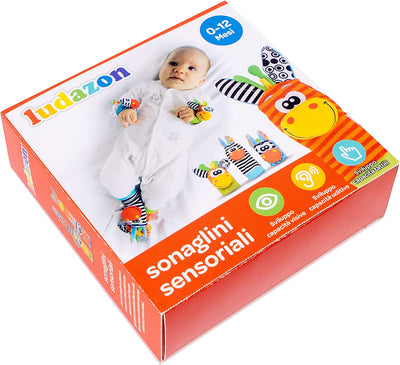 ® Sonaglini Sensoriali per Lo Sviluppo Delle Capacità Intellettive, Giochi Neonato Montessori, Sonaglio in Morbido Peluche, Ideale per Regali Nascita Maschio O Femmina