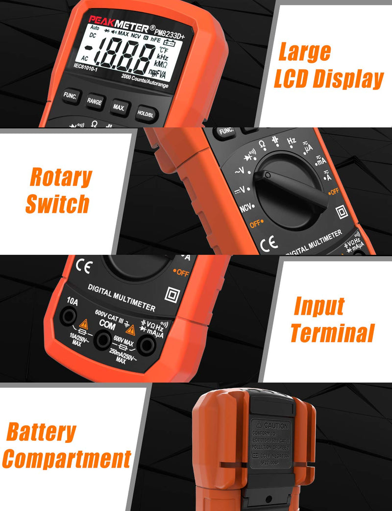 Multimetro Digitale， Multimetro Digitale Con Scala Automatica AC DC Corrente Tensione Resistenza Capacità Tester Di Frequenza NCV Con Puntali Multimetro Digitale Portatile