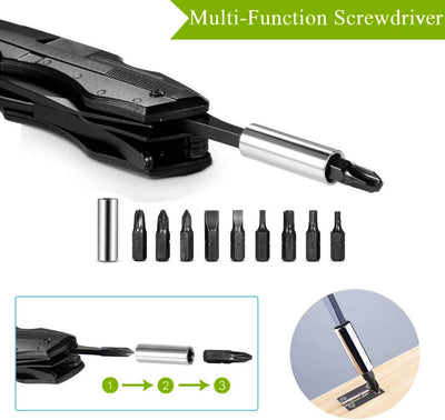 Coltello Multiuso, 15 in 1 Coltello Svizzero Coltellino Multiuso Tascabile Con Cacciavite Apri Bottiglia per Campeggio, Attività All'Aperto | Coltello Multifunzione Incluso Torcia a LED