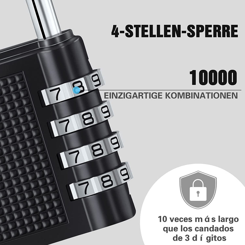 Lucchetto Combinazione,Lucchetto per Bagagli,Serratura,4 Codice Numerico Lucchetto Armadietto per per Armadietto Della Palestra Della Scuola,Schedari,Cassetta Degli Attrezzi,Recinzione,Nero