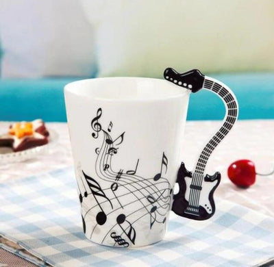 Coffee Cup with Music Notes in the Form of Saxophone Handle Ceramic Porcelain Cup of Tea Milk Method