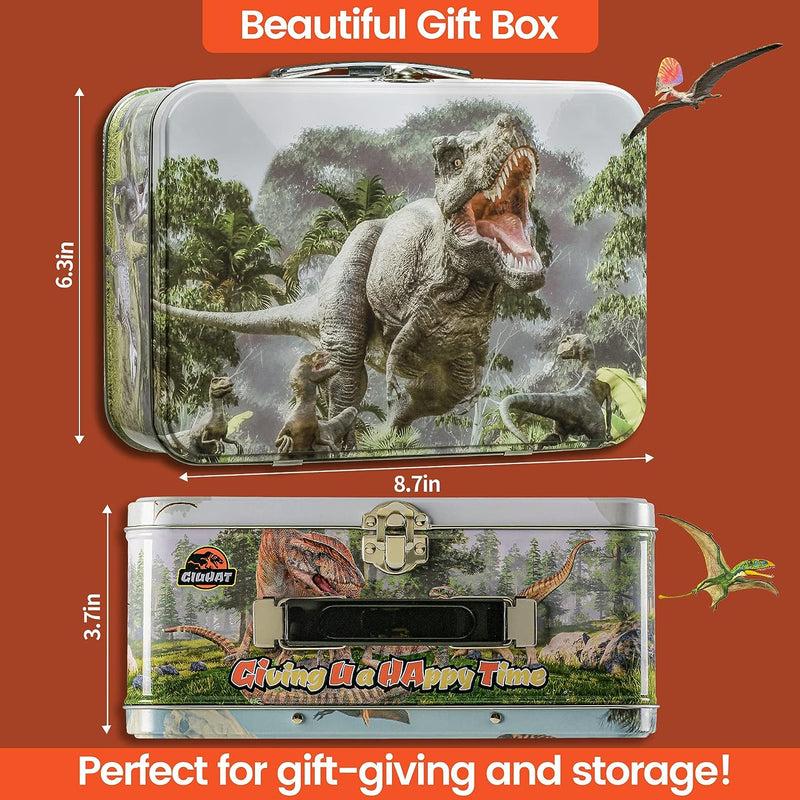 Dinosauri per Bambini, Giochi Bambini 3 2 4 5 6 7 8 Anni Dinosauro Giocattolo Con Scatola Di Stoccaggio 12 Grandi Figure Di Dinosauri Realistici - 2 Auto a Retrocarica