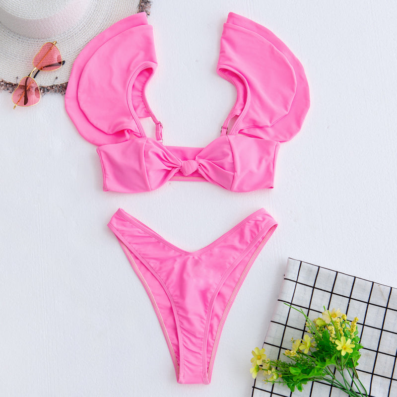 Personality Solid Color Ruffle Swimsuit Female Sexy Bikini 2021 New Swimwear 2 Piece Sets Womens Bikini Set Bathing Suit