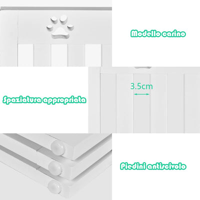 Cancelletto per Cani Di Legno Pieghevole, Con 3/4 Pannelli E Cuscinetti Antiscivolo, Ideale per Scale E Porta D'Ingresso,151,5 X 89,5 Cm (Bianco, 3 Pannelli)