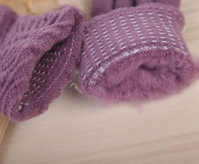 Women Gloves Winter Woolen Knitted Gloves Touch Screen Mittens Keep Warm Female Winter Full Finger Stripe Gloves Fashion Autumn