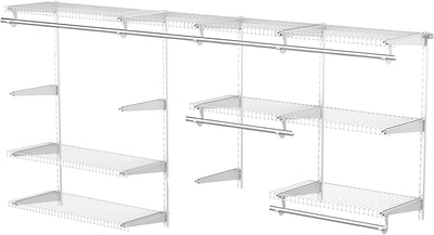 Organizer in Acciaio Montato a Muro Con 9 Ripiani Regolabili E 5 Aste per Appendere, 249.4X38.8X162 Cm, Bianco