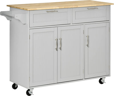 Carrello Da Cucina Multiuso Con 2 Cassetti, 3 Antine E 4 Ruote, in Legno E MDF, 121X46X91Cm, Grigio