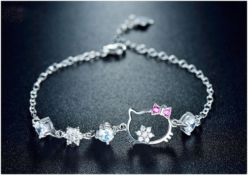 Cute Cat Sterling Silver Bracelet