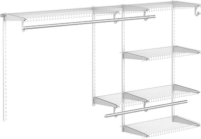 Set Appendiabiti a Muro Con 5 Mensole E 3 Barre, Accessori per Cabina Armadio Salvaspazio, Bianco