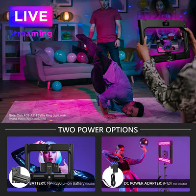 Luce LED RGB Anulare per Selfie, 360° Full Color, Con Stabilizzatore Video Rig per Smartphone, 2500-10000K CRI97+, Con Batterie & Caricatore per Produzioni Fillm Tiktok Truccatura Youtube Vlog