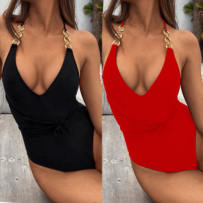 Solid Color One-Piece Swimsuit Sexy Bikini