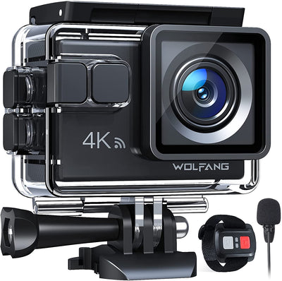 Action Cam GA100 4K 30FPS, 20MP Wifi PC Camera, Fotocamera per Casco, Subacquea 40M Impermeabile Videocamera, EIS, Telecomando2.4G, Mic Esterno,2X1050Mah Batterie E Accessori Di Montaggio