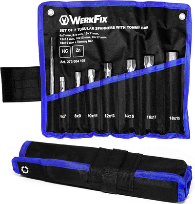 WERKFIX Set 7 Chiavi a Tubo Da 6/7, 8/9, 10/11, 12/13, 14/15, 16/17, 18/19 Mm. Con Barra Di Montaggio