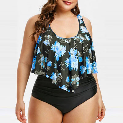 High Waist Lotus Print Swimsuit