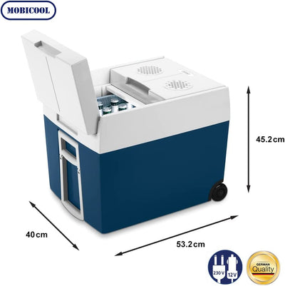 MT48W - Frigo Portatile Termoelettrico, per Auto, Camion, Barca O Camper, 12 V O 230 V, 48 L, Blu Metallizzato/Bianco, 53.2 X 40 X 45.2 Cm