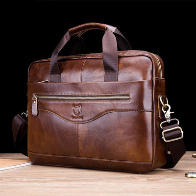 Captain Cattle Leather Goods Laptop Computer Briefcase Men'S Leather Shoulder Messenger Bag Top Layer Cowhide Business Briefcase