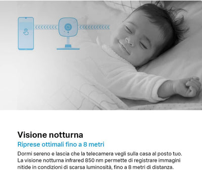 Telecamera Wi-Fi Interno Tapo C110, Videocamera Sorveglianza 2K(3MP), Visione Notturna, Audio Bidirezionale, Modalità Privacy, Notifiche in Tempo Reale Del Sensore Di Movimento