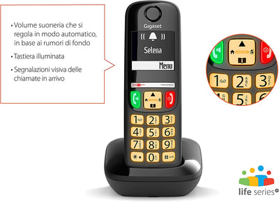 E275 Il Nuovo Telefono Cordless Dai Tasti Grandi, Numeri Grandi E Suonerie Forti. Nero, Italia