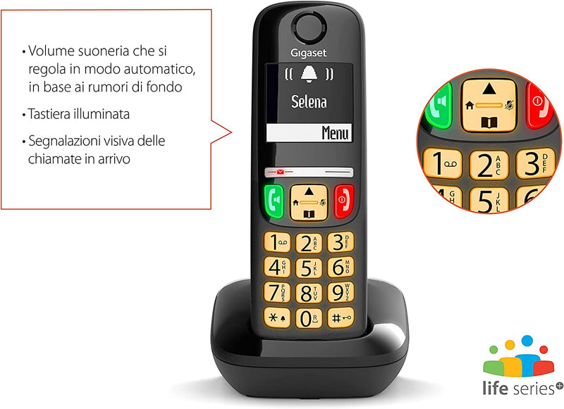 E275 Il Nuovo Telefono Cordless Dai Tasti Grandi, Numeri Grandi E Suonerie Forti. Nero, Italia