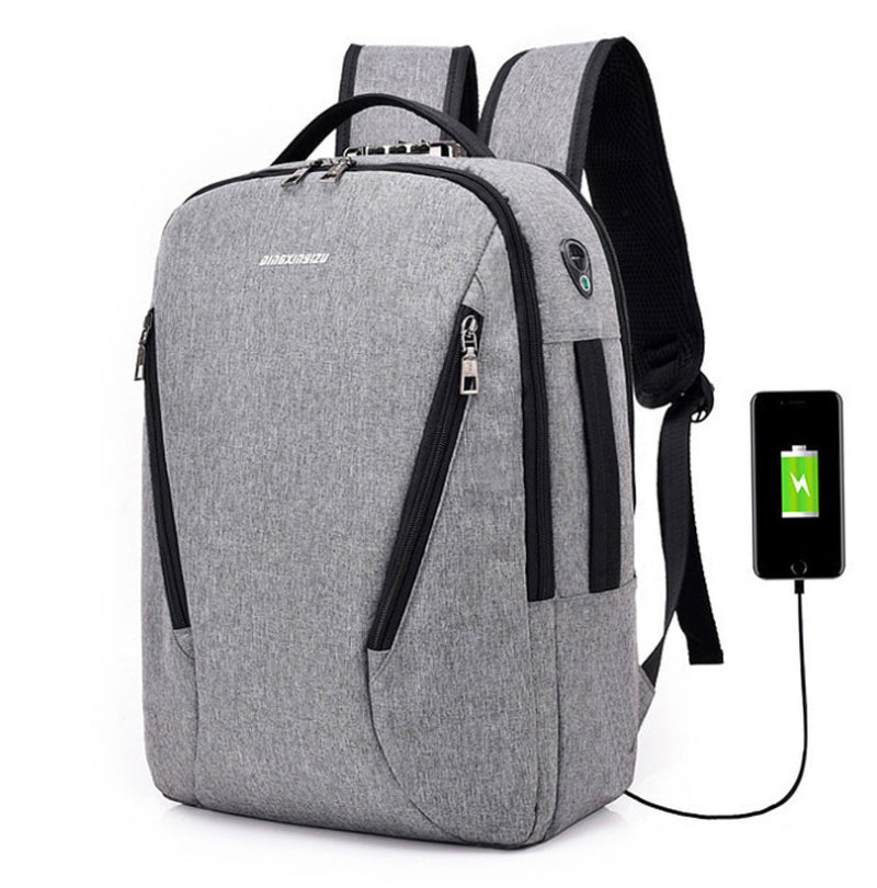 New Double Shoulder Bag Male Outdoor Travel College Schoolbag Computer Knapsack USB Charging, Waterproof and Anti-Theft