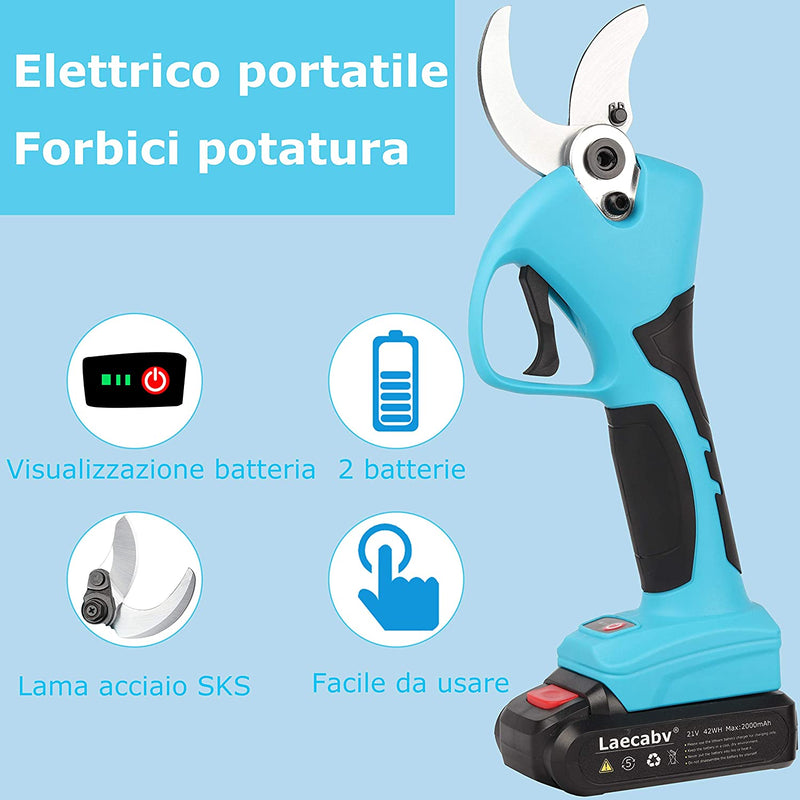 Forbici Potatura Elettriche 40Mm Progressivo Professionali Cesoie per Potatura Con 2 21V/2Ah Batteria per Potatura Giardinaggio Ulivi Albero Da Frutta Vigneto (LA40)