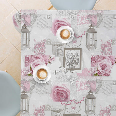 Tovaglia Plastificata Rettangolare 140X250 Grigio Tovaglia Shabby Chic Tovaglia Plastica Cucina Motivo a Rose Inglesi Rosa Polveroso Tovaglia PVC 8 Posti Copritavolo Tovaglia Cerata 240X140