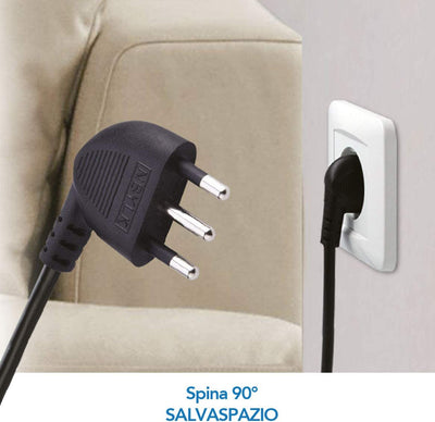 62019 Multipresa 9 Posti 3 Polivalenti Schuko 10/16A + 6 Bivalenti 10/16A-Cavo, Nero, 1.5 M