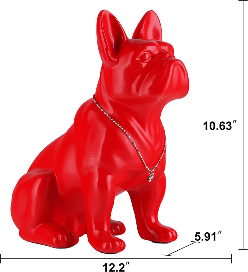 Statua Di Bulldog Inglese in Resina Scultura Bulldog Francese Decorazione per La Casa Moderna Figurine Da Collezione Art Dog Statua Bulldog Figurine in Resina Artigianato (Rosso, 31 Cm)