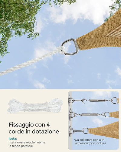 Vela Parasole 3 X 5 M, Tenda Da Sole in Tessuto HDPE, Permeabile All'Aria E All'Acqua, per Terrazza, Giardino, Balcone, Campeggio, Rettangolare, Concava, Corde Da 2 M, Giallo Sabbia GSS35EYV1