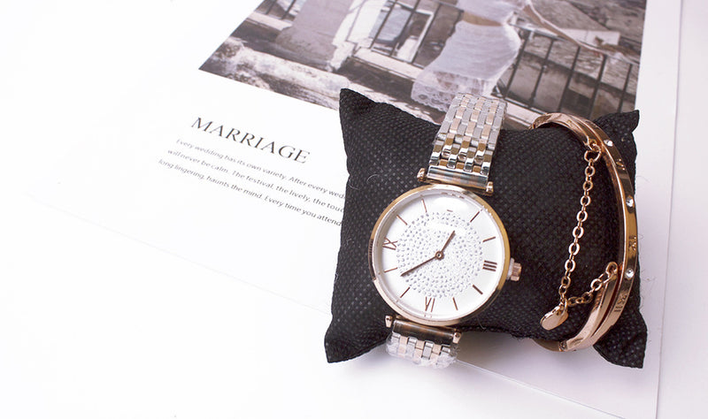 Wrist Watches Douyin the Same Gypsophila Watch Set Wechat Ladies Watch Bracelet Two-Piece Set