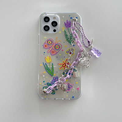 Homemade Purple Butterfly Bracelet Phone Case Fantasy Chain Cover