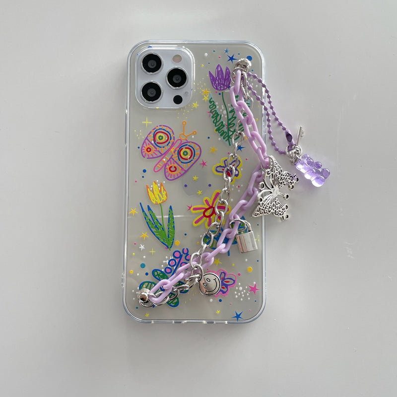 Homemade Purple Butterfly Bracelet Phone Case Fantasy Chain Cover