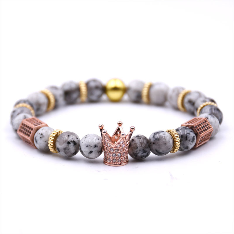 Natural Stone Micro Crown Inlaid Copper Bracelet White Zircon Bracelet Beads Bracelet Jewelry Trade Electricity Supplier Sourcing