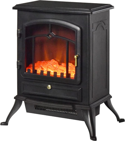 Camino Elettrico Da Terra Con Effetto Fiamma Potenza 1000W /2000W in ABS E Vetro 45×28×54Cm Nero