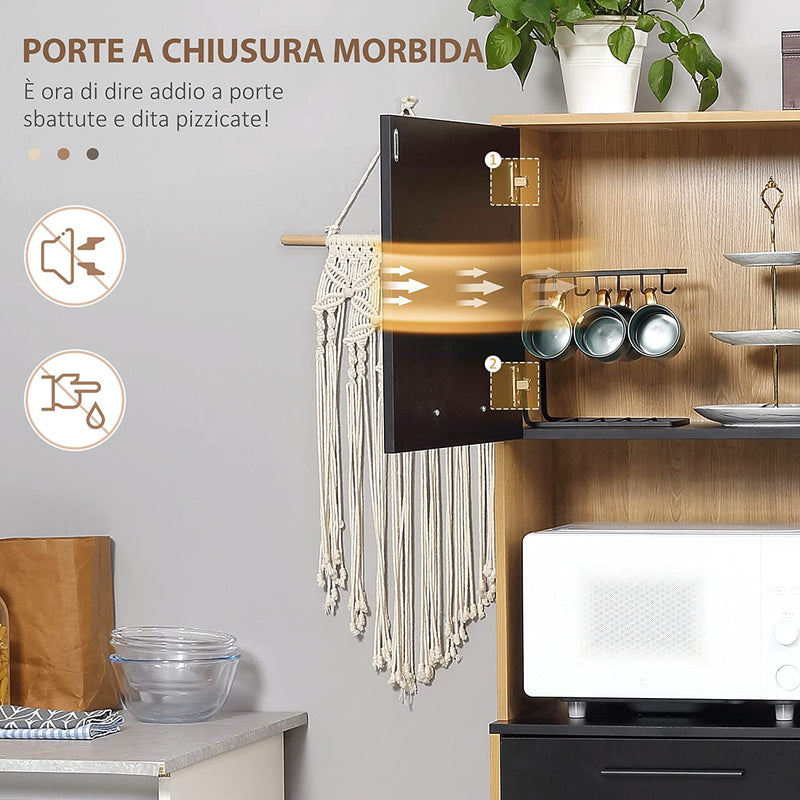 Mobile Cucina Moderno in Truciolato E Legno Di Pino Con Cassetti E Ripiani Regolabili, 90X40X180 Cm, Color Legno E Nero