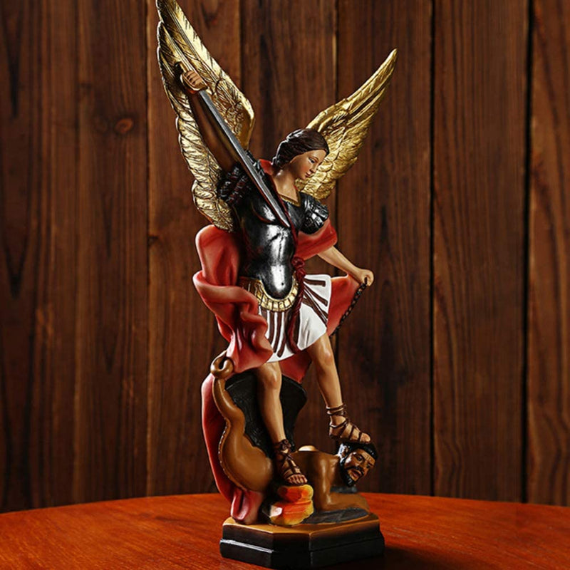 Statua Arcangelo Arcangelo Arcangelo San Michele Tramples Demone Scultura Religiosa Sconfiggere Lucifero Angelo Collezionabile per Home Office Decor