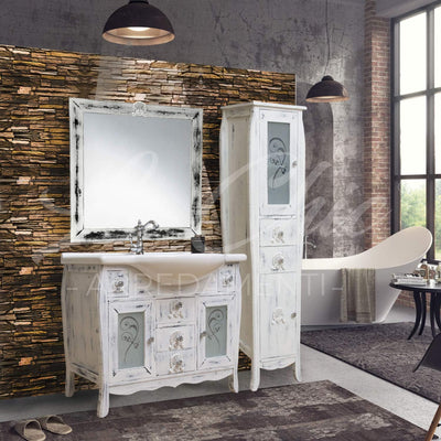 Shop Chic Composizione Bagno Nettuno, Mobile Con Specchio E Colonna in Rovere Shabby Chic