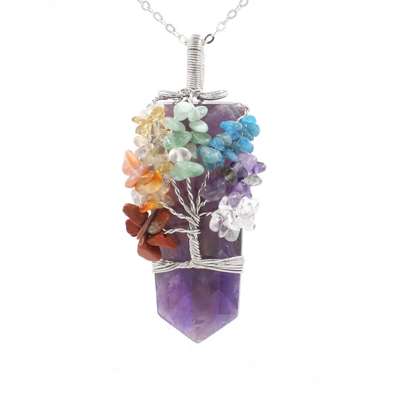 Crystal Column Tree of Life Winding Pendant Necklace