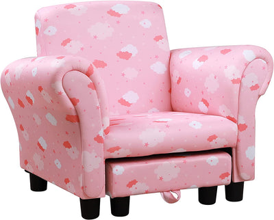 Poltroncina per Bambini Con Poggiapiedi Estraibile, Struttura in Legno Con Imbottitura, 57X42X45Cm, Rosa E Bianco