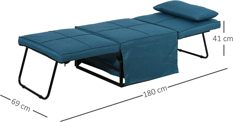 Brandina Pieghevole 2 in 1 Con Cuscino, Trasformabile in Pouf O Letto Singolo Con Schienale Regolabile, Blu