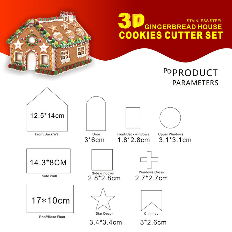 Christmas Stainless Steel 3D Three-Dimensional Cookie Gingerbread House Cookie Mold