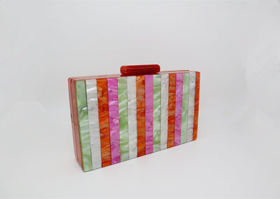 Candy Color Striped Acrylic Dinner Bag European and American Fashion Pearlescent Vertical Stitching Clutch Handbag