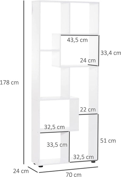 Libreria Scaffale Moderna Di Design a 8 Ripiani in Legno Truciolare, Arredamento Casa E Ufficio, 70X24X178Cm Bianco