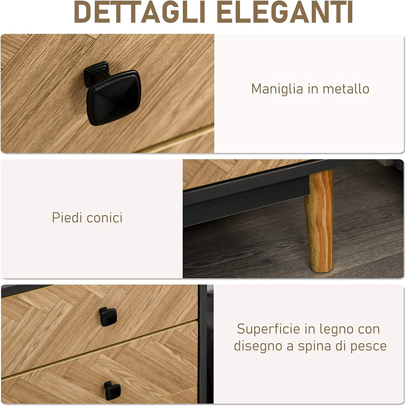 Cassettiera per Camera Da Letto in Legno Con 5 Cassetti, Stile Vintage Industriale, Grigio Scuro, 80X40X80Cm