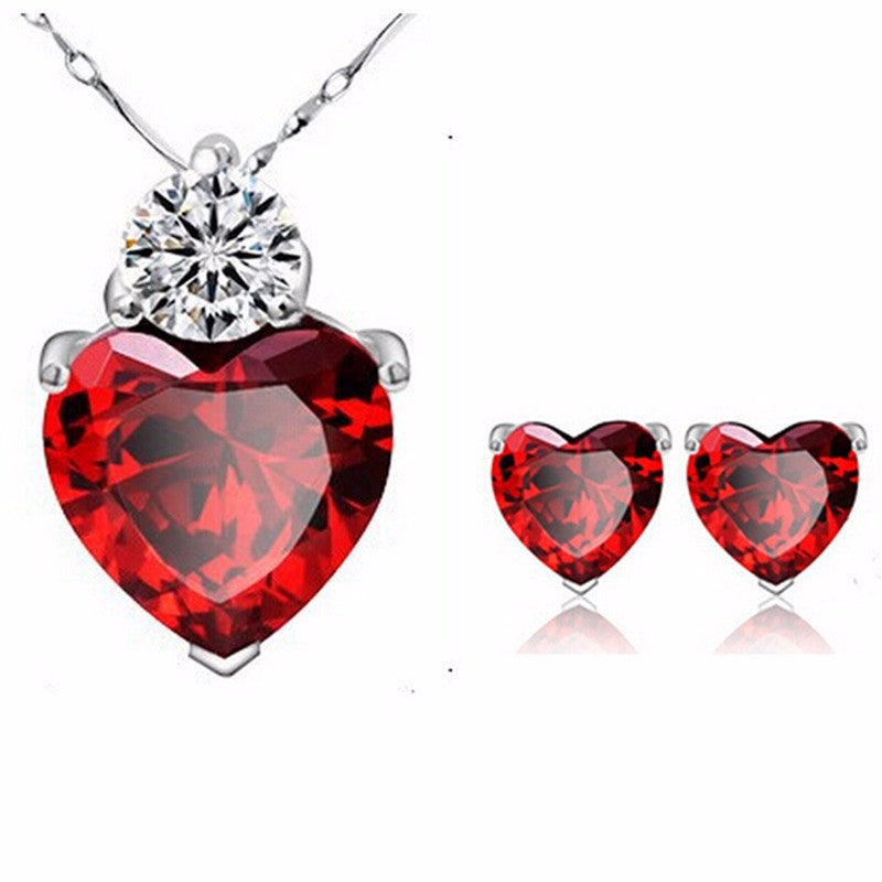 Aliexpress Selling Jewelry Red Peach Earring Necklace Bride Jewelry Set Taobao Supply